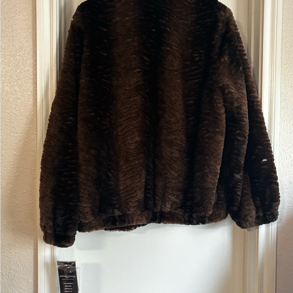 Pamela McCoy Dark Brown Faux Fur Coat - Picture 4 of 6